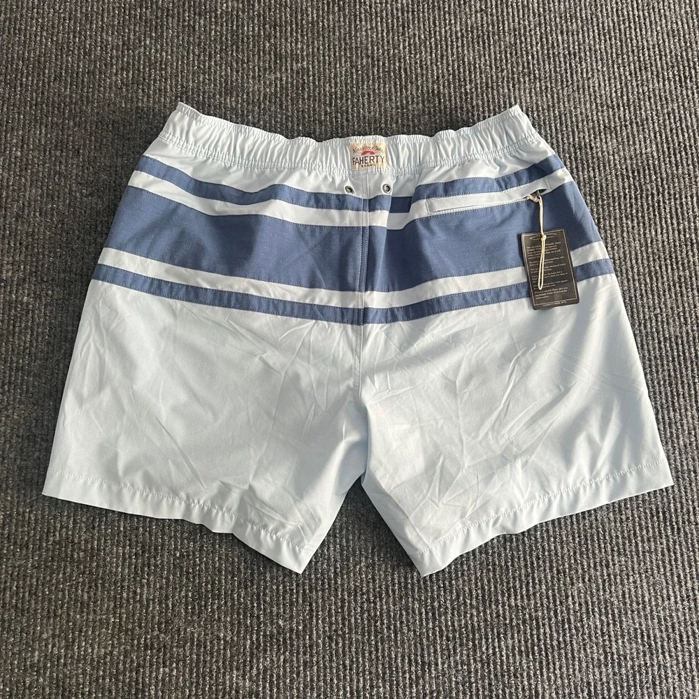 NWT Faherty Men's XXL Beacon Trunk Sky Surf Stripe Swim Shorts Blue MSS2202-SSF